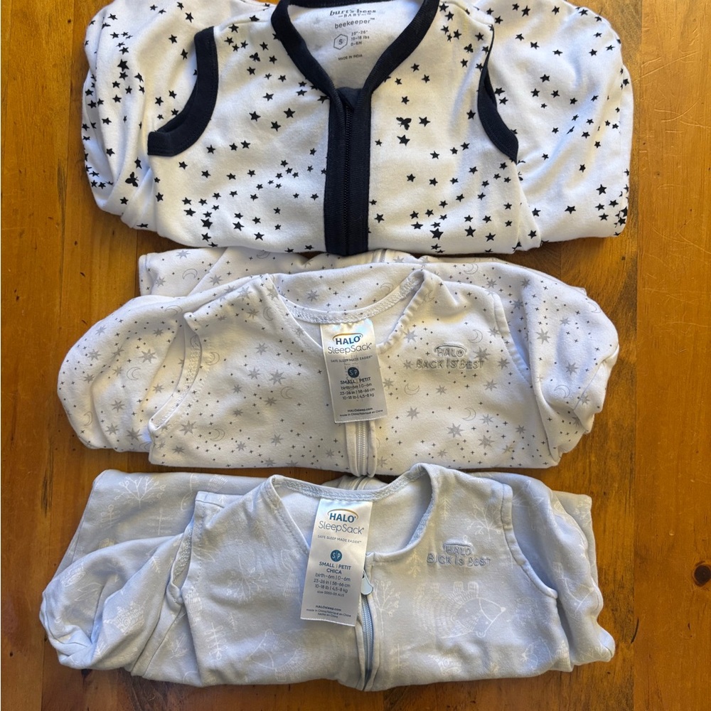 SleepSack Swaddle Trio - 2 Halo and 1 Burt’s Bees Starry and Cloudy Designs